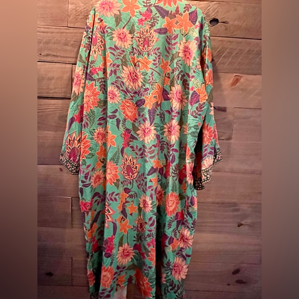 NATURAL LIFE BOHO FLORAL OPEN KIMONO WHIMSY GRUNGE DUSTER ROBE - Picture 4 of 10